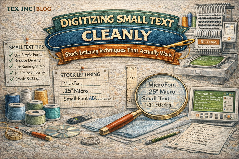 Word Small Lettering Digitizing Small Text Cleanly: Stock Lettering Tips | TEX Inc