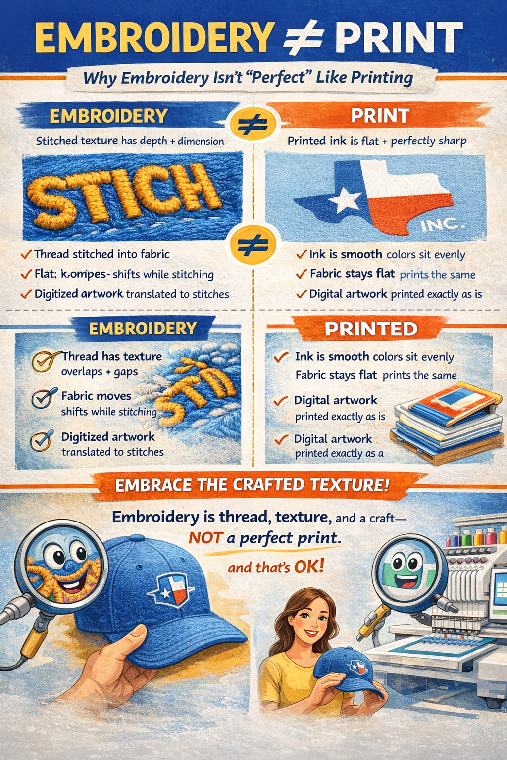 Embroidery vs Printing! Why embroidery isn't Perfect like Printing