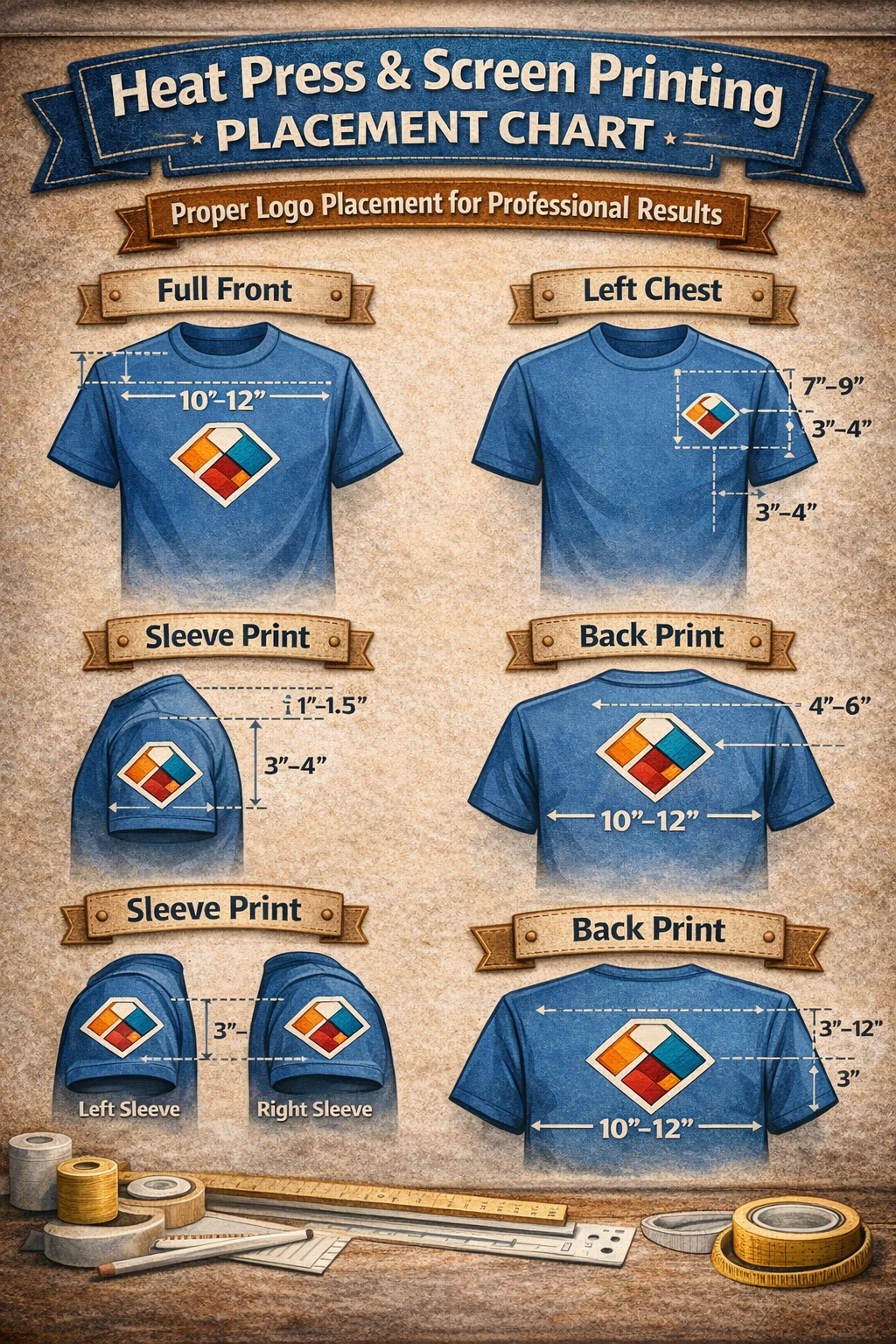 Machine Print Chart Heat Press & Screen Printing Placement Chart for Apparel – TEX Inc